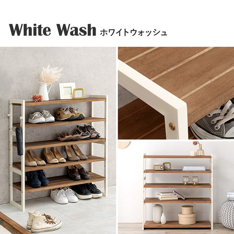 天然木 シューズラック 5段 幅85cm サンダルからブーツまで 可動棚 オープンラック 棚 収納 靴箱 シューズボックス 玄関収納 おしゃれ(代引不可)