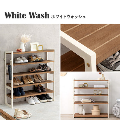 天然木 シューズラック 5段 幅85cm サンダルからブーツまで 可動棚 オープンラック 棚 収納 靴箱 シューズボックス 玄関収納 おしゃれ(代引不可)