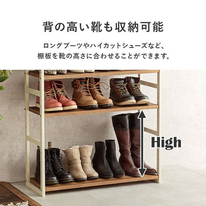 天然木 シューズラック 5段 幅85cm サンダルからブーツまで 可動棚 オープンラック 棚 収納 靴箱 シューズボックス 玄関収納 おしゃれ(代引不可)