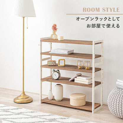 天然木 シューズラック 5段 幅85cm サンダルからブーツまで 可動棚 オープンラック 棚 収納 靴箱 シューズボックス 玄関収納 おしゃれ(代引不可)
