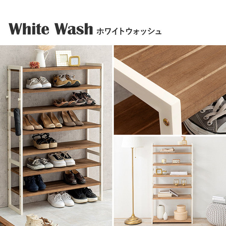 天然木 シューズラック 7段 幅85cm サンダルからブーツまで 可動棚 オープンラック 棚 収納 靴箱 シューズボックス 玄関収納 おしゃれ(代引不可)