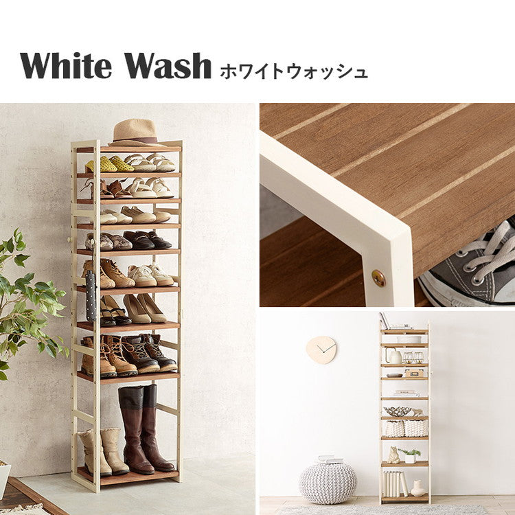 天然木 シューズラック 9段 幅45cm サンダルからブーツまで 可動棚 オープンラック 棚 収納 靴箱 シューズボックス 玄関収納 おしゃれ(代引不可)