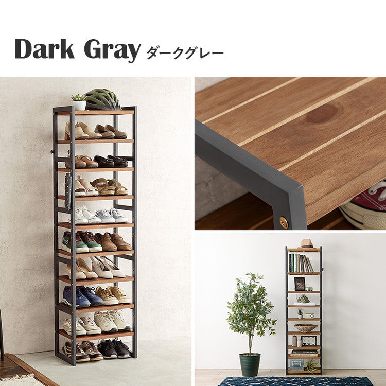 天然木 シューズラック 9段 幅45cm サンダルからブーツまで 可動棚 オープンラック 棚 収納 靴箱 シューズボックス 玄関収納 おしゃれ(代引不可)