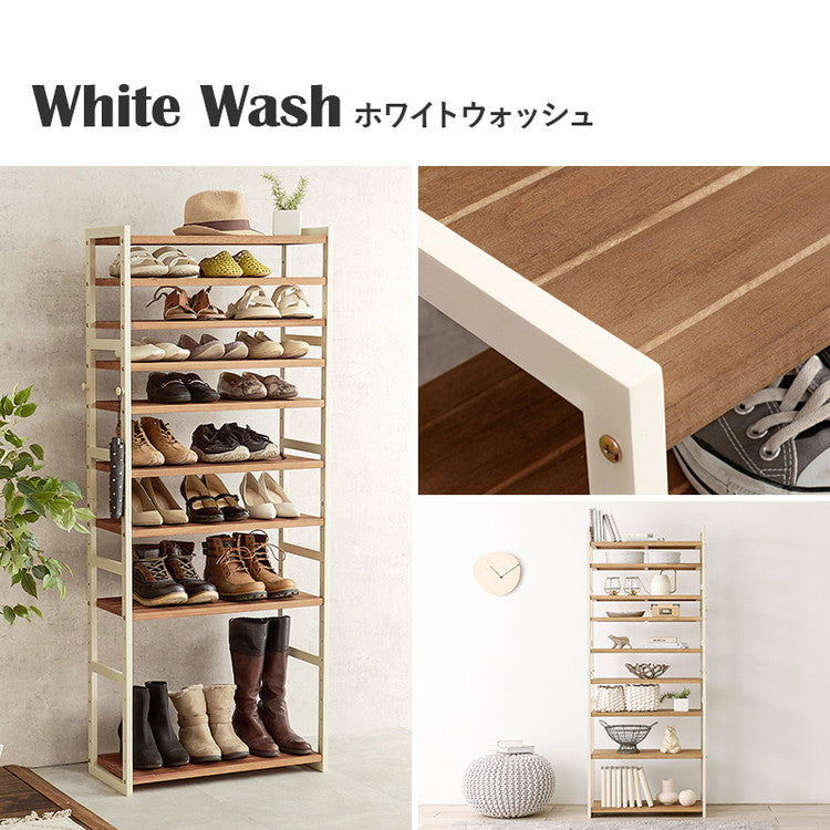 天然木 シューズラック 9段 幅65cm サンダルからブーツまで 可動棚 オープンラック 棚 収納 靴箱 シューズボックス 玄関収納 おしゃれ(代引不可)