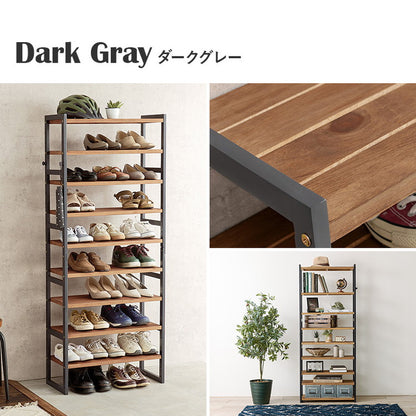 天然木 シューズラック 9段 幅65cm サンダルからブーツまで 可動棚 オープンラック 棚 収納 靴箱 シューズボックス 玄関収納 おしゃれ(代引不可)