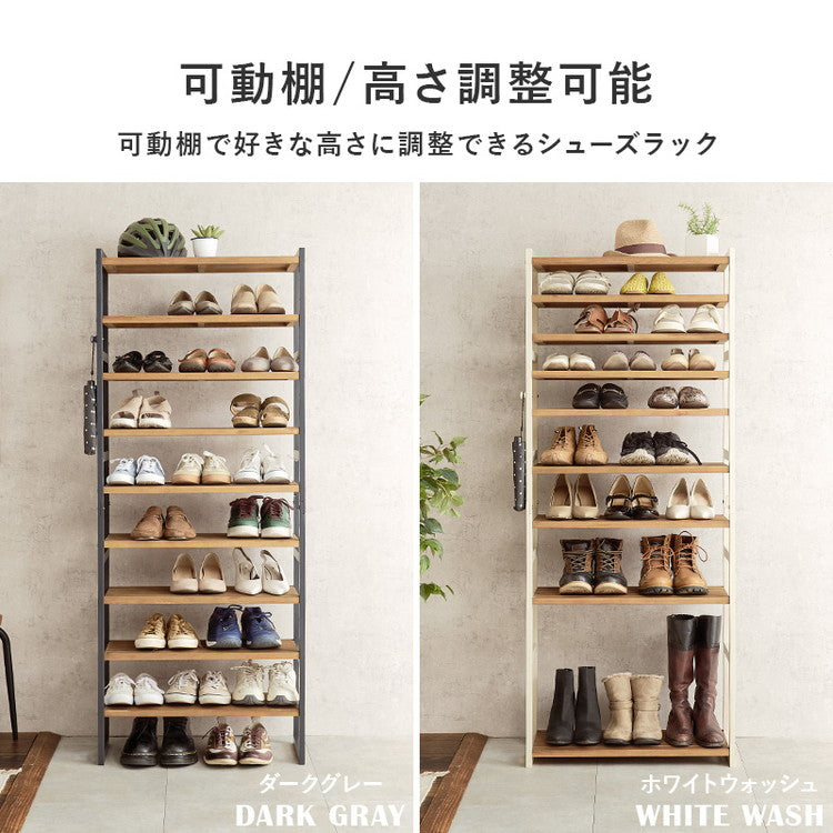 天然木 シューズラック 9段 幅65cm サンダルからブーツまで 可動棚 オープンラック 棚 収納 靴箱 シューズボックス 玄関収納 おしゃれ(代引不可)
