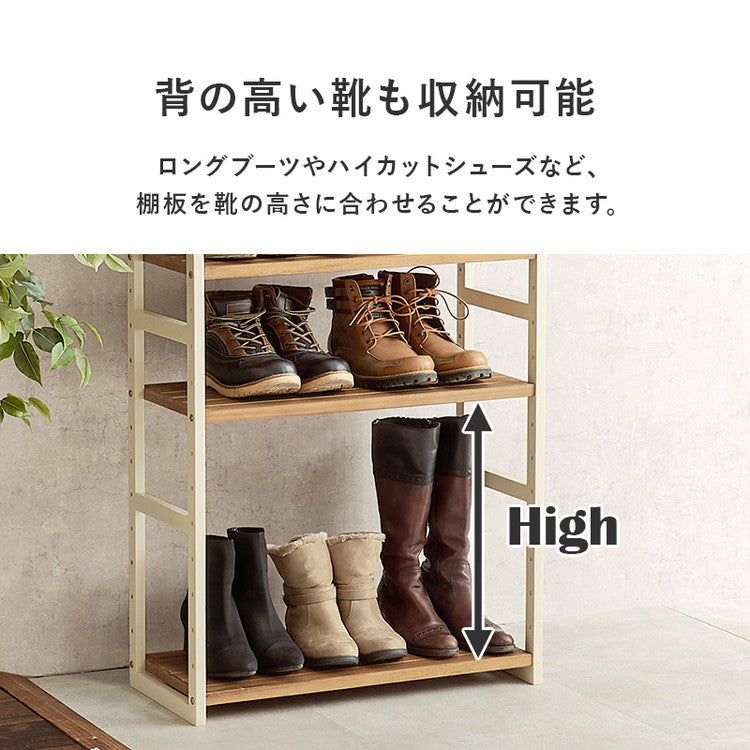 天然木 シューズラック 9段 幅65cm サンダルからブーツまで 可動棚 オープンラック 棚 収納 靴箱 シューズボックス 玄関収納 おしゃれ(代引不可)