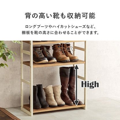 天然木 シューズラック 9段 幅65cm サンダルからブーツまで 可動棚 オープンラック 棚 収納 靴箱 シューズボックス 玄関収納 おしゃれ(代引不可)