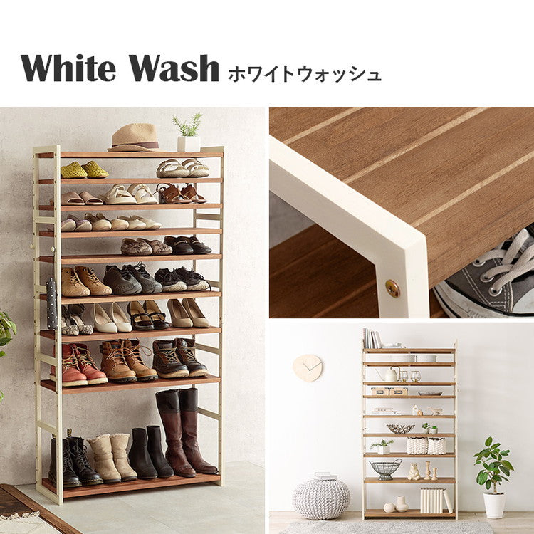天然木 シューズラック 9段 幅85cm サンダルからブーツまで 可動棚 オープンラック 棚 収納 靴箱 シューズボックス 玄関収納 おしゃれ(代引不可)