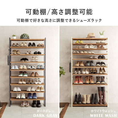 天然木 シューズラック 9段 幅85cm サンダルからブーツまで 可動棚 オープンラック 棚 収納 靴箱 シューズボックス 玄関収納 おしゃれ(代引不可)