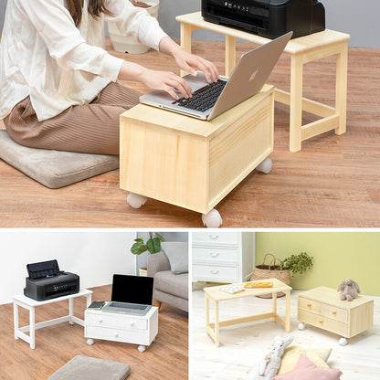 コンパクトパソコンテーブル 収納ワゴン ロータイプ パソコンデスク PCデスク ローテーブル プリンター台 木製 ミニテーブル デスクワゴン(代引不可)
