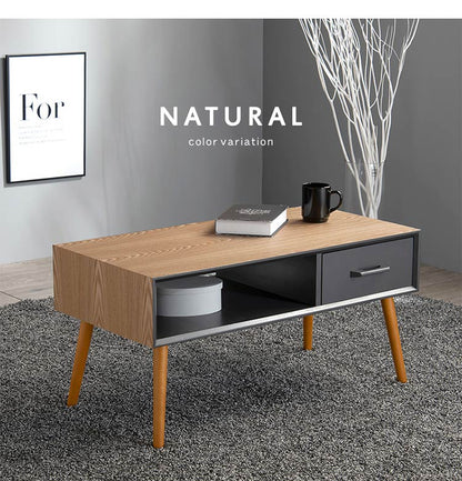 センターテーブル 天然木 引出し収納 幅80 シンプル モダン ダークトーン おしゃれ かっこいい 北欧 リビング 一人暮らし 新生活 ローテーブル 机 韓国インテリア(代引不可)