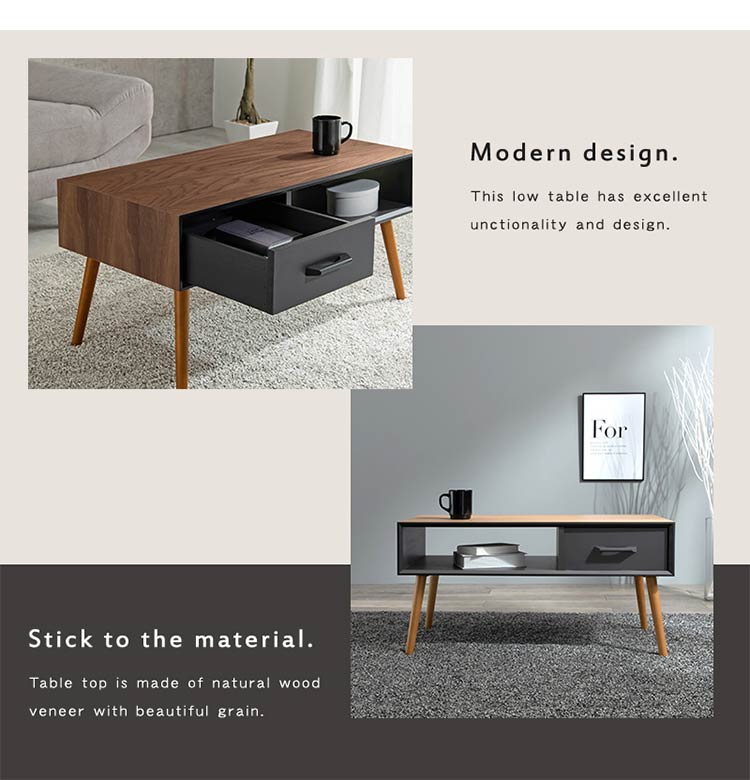 センターテーブル 天然木 引出し収納 幅80 シンプル モダン ダークトーン おしゃれ かっこいい 北欧 リビング 一人暮らし 新生活 ローテーブル 机 韓国インテリア(代引不可)