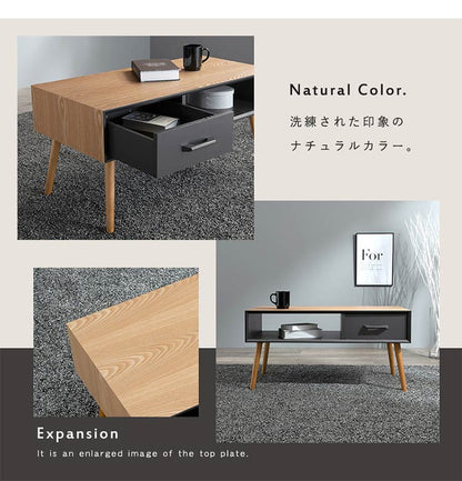 センターテーブル 天然木 引出し収納 幅80 シンプル モダン ダークトーン おしゃれ かっこいい 北欧 リビング 一人暮らし 新生活 ローテーブル 机 韓国インテリア(代引不可)