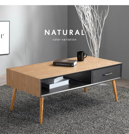 センターテーブル 天然木 引出し収納 幅100 シンプル モダン ダークトーン おしゃれ かっこいい 北欧 リビング 一人暮らし 新生活 ローテーブル 机 韓国インテリア(代引不可)