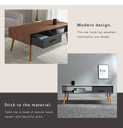 センターテーブル 天然木 引出し収納 幅100 シンプル モダン ダークトーン おしゃれ かっこいい 北欧 リビング 一人暮らし 新生活 ローテーブル 机 韓国インテリア(代引不可)