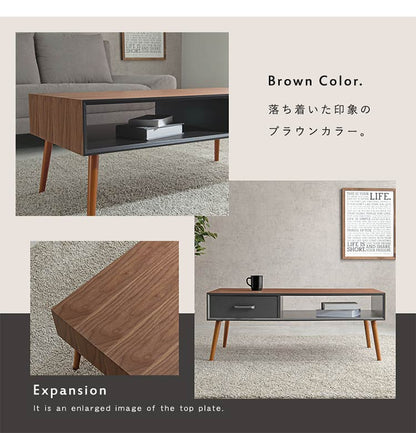 センターテーブル 天然木 引出し収納 幅100 シンプル モダン ダークトーン おしゃれ かっこいい 北欧 リビング 一人暮らし 新生活 ローテーブル 机 韓国インテリア(代引不可)