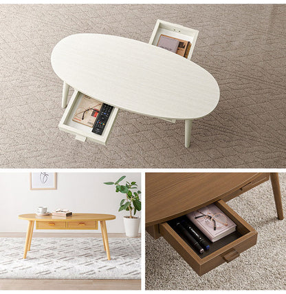センターテーブル 引き出し付き 収納付き 90×40cm 楕円 オーバル ローテーブル 机 ソファテーブル コーヒーテーブル 北欧 シンプル モダン おしゃれ(代引不可)