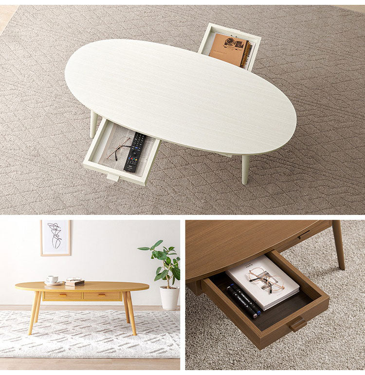 センターテーブル 引き出し付き 収納付き 110×48cm 楕円 オーバル ローテーブル 机 ソファテーブル コーヒーテーブル 北欧 シンプル モダン おしゃれ(代引不可)