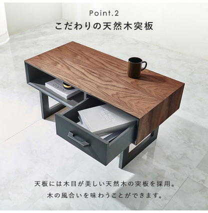 折れ脚デザインテーブル 80×40 収納付き 四角脚 インダストリアル 天然木 おしゃれ センターテーブル ローテーブル リビングテーブル 引き出し 引出し おしゃれ(代引不可)