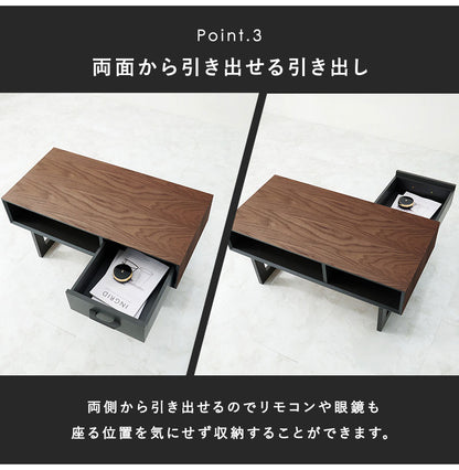 折れ脚デザインテーブル 80×40 収納付き 四角脚 インダストリアル 天然木 おしゃれ センターテーブル ローテーブル リビングテーブル 引き出し 引出し おしゃれ(代引不可)