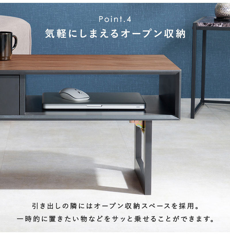 折れ脚デザインテーブル 80×40 収納付き 四角脚 インダストリアル 天然木 おしゃれ センターテーブル ローテーブル リビングテーブル 引き出し 引出し おしゃれ(代引不可)