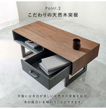 折れ脚デザインテーブル 100×45 収納付き 四角脚 インダストリアル 天然木 おしゃれ センターテーブル ローテーブル リビングテーブル 引き出し 引出し おしゃれ(代引不可)