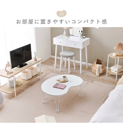 センターテーブル 折り畳み式 ビーンズテーブル 幅79cm ホワイト 完成品 メラミン天板 スチール脚 折りたたみ 折れ脚 ローテーブル 机 一人暮らし コンパクト かわいい おしゃれ(代引不可)