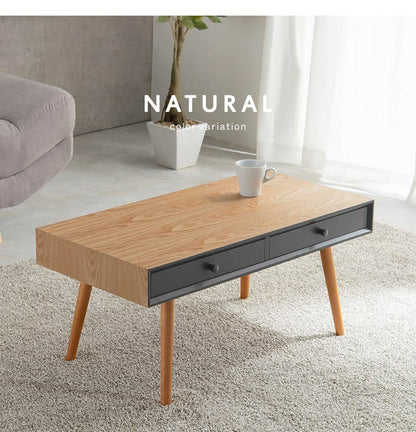 センターテーブル 天然木 引出し2杯 収納 幅80 シンプル モダン ダークトーン おしゃれ かっこいい 北欧 リビング 一人暮らし 新生活 ローテーブル 机 韓国インテリア(代引不可)