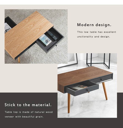 センターテーブル 天然木 引出し2杯 収納 幅80 シンプル モダン ダークトーン おしゃれ かっこいい 北欧 リビング 一人暮らし 新生活 ローテーブル 机 韓国インテリア(代引不可)