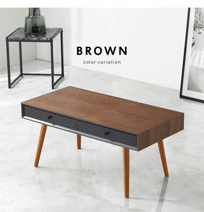 センターテーブル 天然木 引出し2杯 収納 幅80 シンプル モダン ダークトーン おしゃれ かっこいい 北欧 リビング 一人暮らし 新生活 ローテーブル 机 韓国インテリア(代引不可)