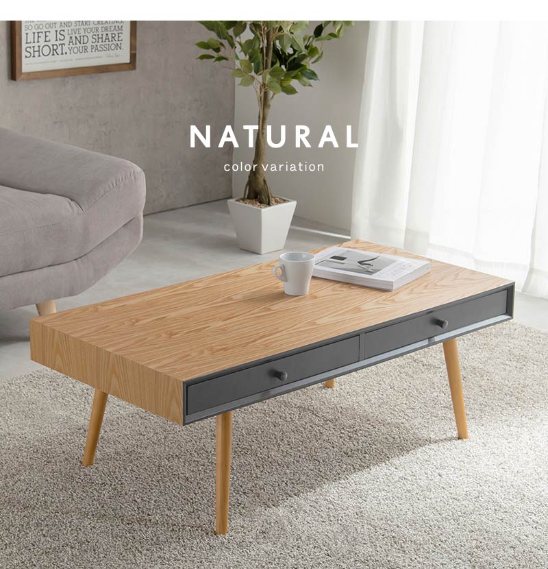 センターテーブル 天然木 引出し2杯 収納 幅100 シンプル モダン ダークトーン おしゃれ かっこいい 北欧 リビング 一人暮らし 新生活 ローテーブル 机 韓国インテリア(代引不可)