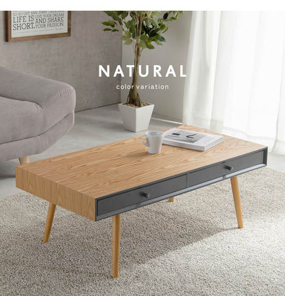 センターテーブル 天然木 引出し2杯 収納 幅100 シンプル モダン ダークトーン おしゃれ かっこいい 北欧 リビング 一人暮らし 新生活 ローテーブル 机 韓国インテリア(代引不可)