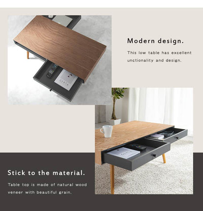 センターテーブル 天然木 引出し2杯 収納 幅100 シンプル モダン ダークトーン おしゃれ かっこいい 北欧 リビング 一人暮らし 新生活 ローテーブル 机 韓国インテリア(代引不可)