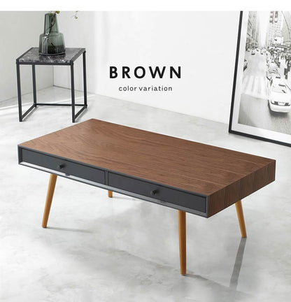 センターテーブル 天然木 引出し2杯 収納 幅100 シンプル モダン ダークトーン おしゃれ かっこいい 北欧 リビング 一人暮らし 新生活 ローテーブル 机 韓国インテリア(代引不可)