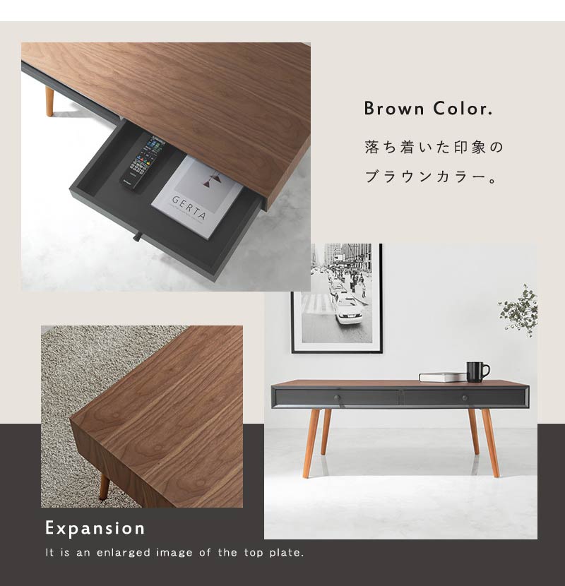 センターテーブル 天然木 引出し2杯 収納 幅100 シンプル モダン ダークトーン おしゃれ かっこいい 北欧 リビング 一人暮らし 新生活 ローテーブル 机 韓国インテリア(代引不可)