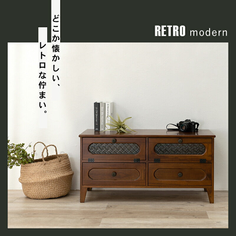 テレビ台 幅90 完成品 レトロガラス ローボード テレビボード 扉収納 フラップ扉 アンティーク レトロ モダン おしゃれ(代引不可)