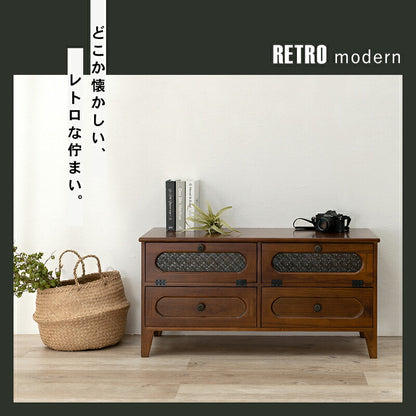 テレビ台 幅90 完成品 レトロガラス ローボード テレビボード 扉収納 フラップ扉 アンティーク レトロ モダン おしゃれ(代引不可)