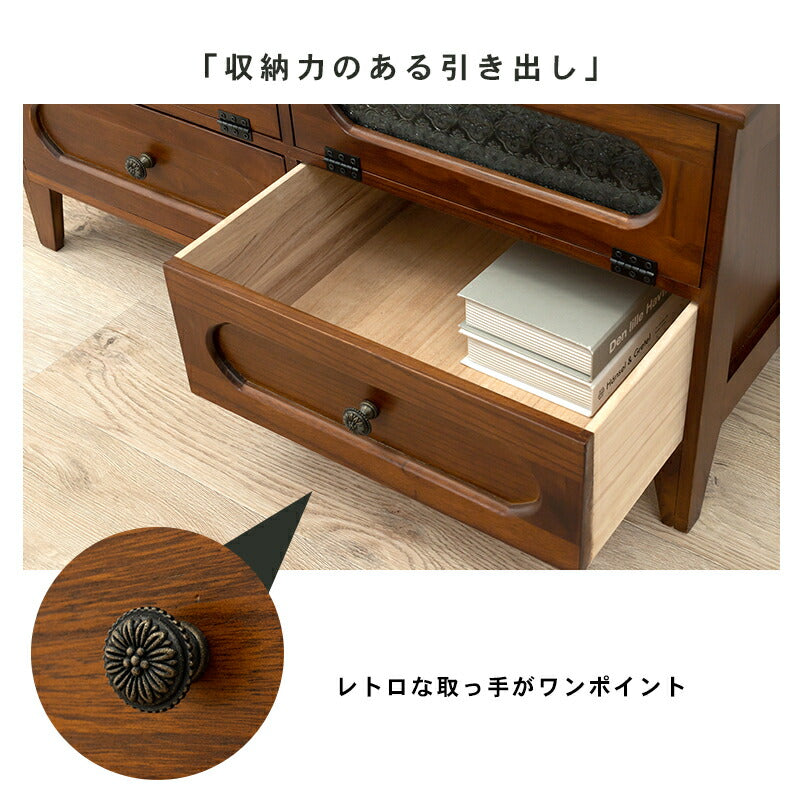 テレビ台 幅90 完成品 レトロガラス ローボード テレビボード 扉収納 フラップ扉 アンティーク レトロ モダン おしゃれ(代引不可)