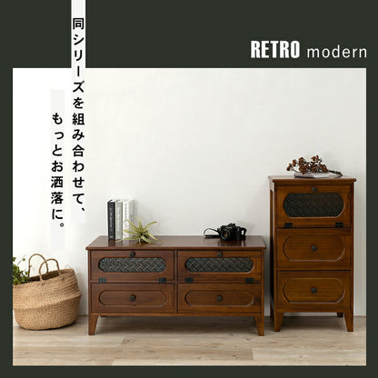 テレビ台 幅90 完成品 レトロガラス ローボード テレビボード 扉収納 フラップ扉 アンティーク レトロ モダン おしゃれ(代引不可)