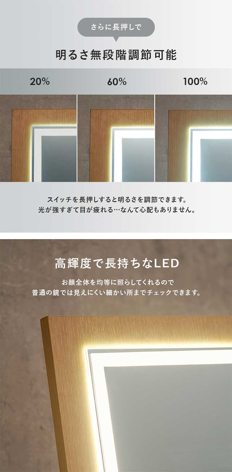 LEDライト 大容量コスメワゴン ドレッサー 可動式ミラー コスメワゴン コスメ ヘアメイク アクセサリー 収納 組立式 キャスター付 LEDライト付 角度無段階調整(代引不可)