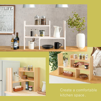 スパイスラック 伸縮 完成品 キッチンラック カウンター上収納 天然木 調味料ラック かわいい 木製 スリム 棚 収納 スライド おしゃれ キッチン上収納 幅40~75.5 L字 コーナーラック(代引不可)