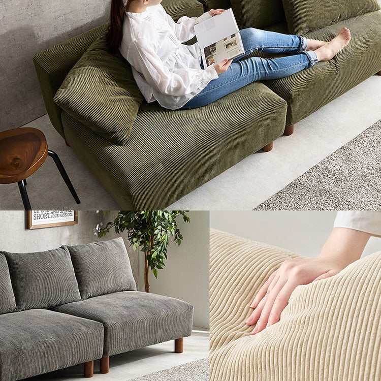 アームレスソファ 幅180 コーデュロイ ゆったり座面 ごろ寝ソファ フェザー入り クッション付き 分割式 セパレート ソファー 2P 2人掛け ローソファ 天然木脚(代引不可)