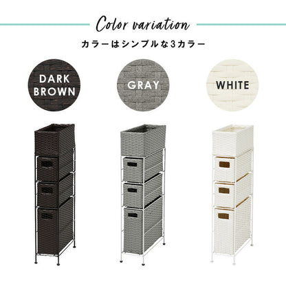 ランドリーラック 3杯 引き出し スリム 幅15.5cm ラタン調 完成品 収納 かご カゴ 籠 棚 すき間収納 スリム ランドリーバスケット キャスター ランドリーチェスト 洗面所 サニタリー 脱衣所(代引不可)