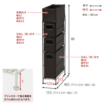 ランドリーラック 3杯 引き出し スリム 幅15.5cm ラタン調 完成品 収納 かご カゴ 籠 棚 すき間収納 スリム ランドリーバスケット キャスター ランドリーチェスト 洗面所 サニタリー 脱衣所(代引不可)