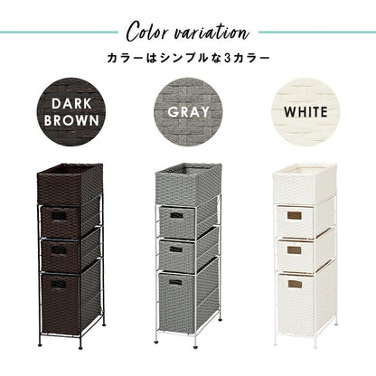 ランドリーラック 3杯 引き出し スリム 幅20.5cm ラタン調 完成品 収納 かご カゴ 籠 棚 すき間収納 スリム ランドリーバスケット キャスター ランドリーチェスト 洗面所 サニタリー 脱衣所(代引不可)