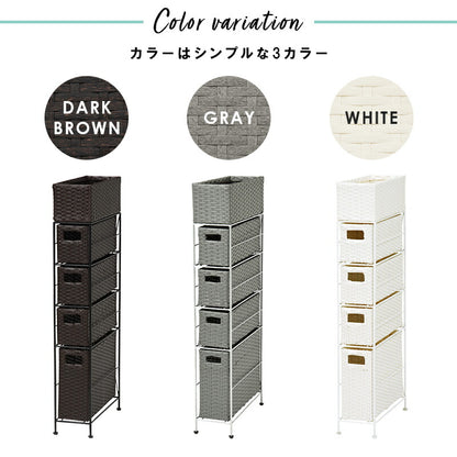 ランドリーラック 4杯 引き出し スリム 幅15.5cm ラタン調 完成品 収納 かご カゴ 籠 棚 すき間収納 スリム ランドリーバスケット キャスター ランドリーチェスト 洗面所 サニタリー 脱衣所(代引不可)