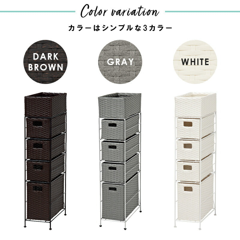ランドリーラック 4杯 引き出し スリム 幅20.5cm ラタン調 完成品 収納 かご カゴ 籠 棚 すき間収納 スリム ランドリーバスケット キャスター ランドリーチェスト 洗面所 サニタリー 脱衣所(代引不可)