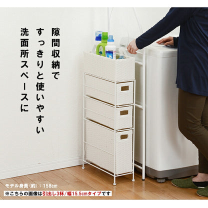 ランドリーラック 4杯 引き出し スリム 幅20.5cm ラタン調 完成品 収納 かご カゴ 籠 棚 すき間収納 スリム ランドリーバスケット キャスター ランドリーチェスト 洗面所 サニタリー 脱衣所(代引不可)
