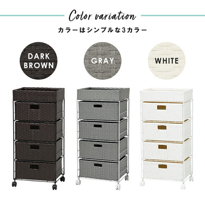 ランドリーラック 4段 幅40.5cm ラタン調 完成品 収納 かご カゴ 籠 棚 すき間収納 スリム ランドリーバスケット キャスター ランドリーチェスト 洗面所 サニタリー 脱衣所(代引不可)